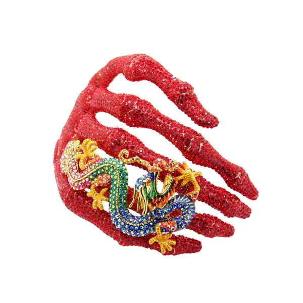 Skeleton Hand and Dragon Brooch