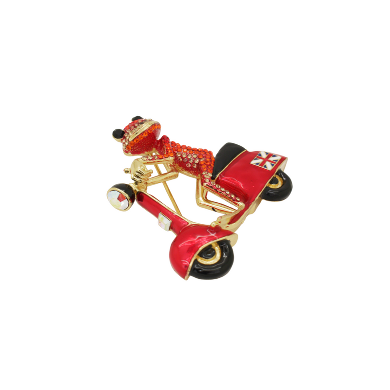 Scooter Riding Frog Brooch