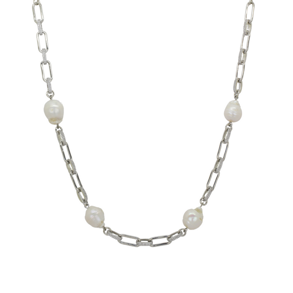 Baroque Pearl and Figaro Chain Necklace
