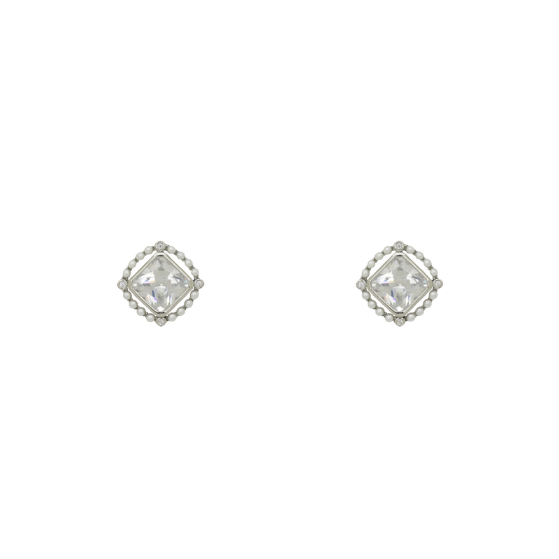 Crystal Square and Pearl Studs