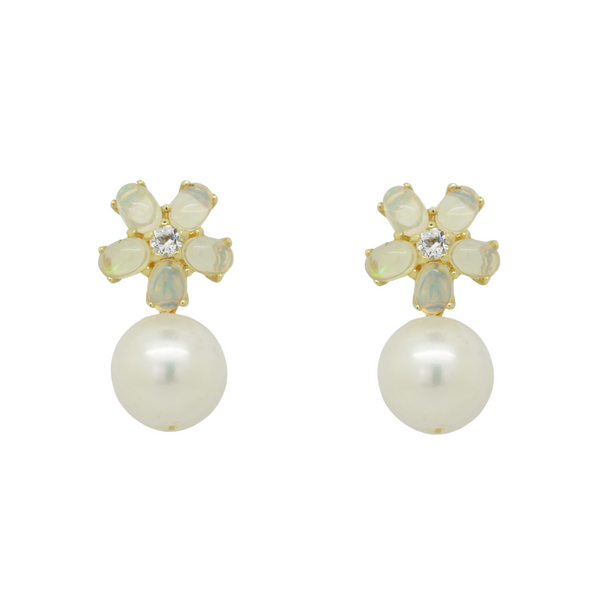 Opal Topaz and Pearl Earrings
