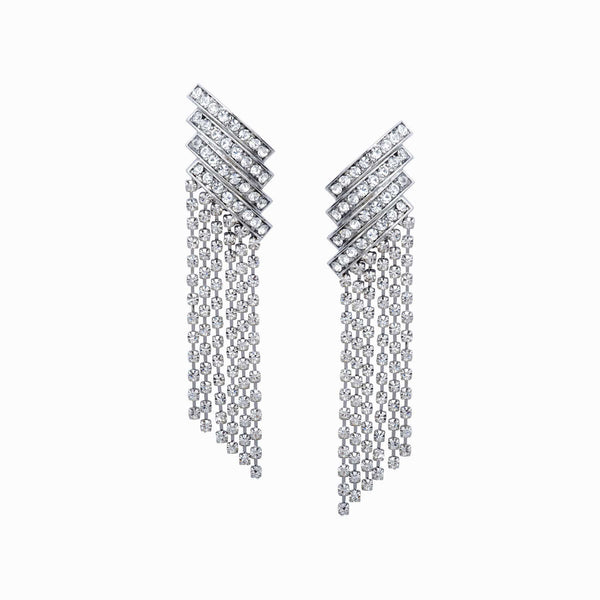 Crystal Bar Tassel Earrings