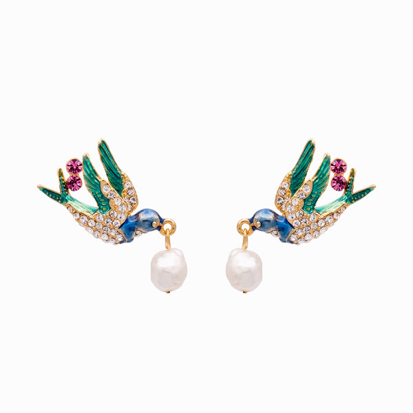 Crystal Swallow and Pearl Earrings