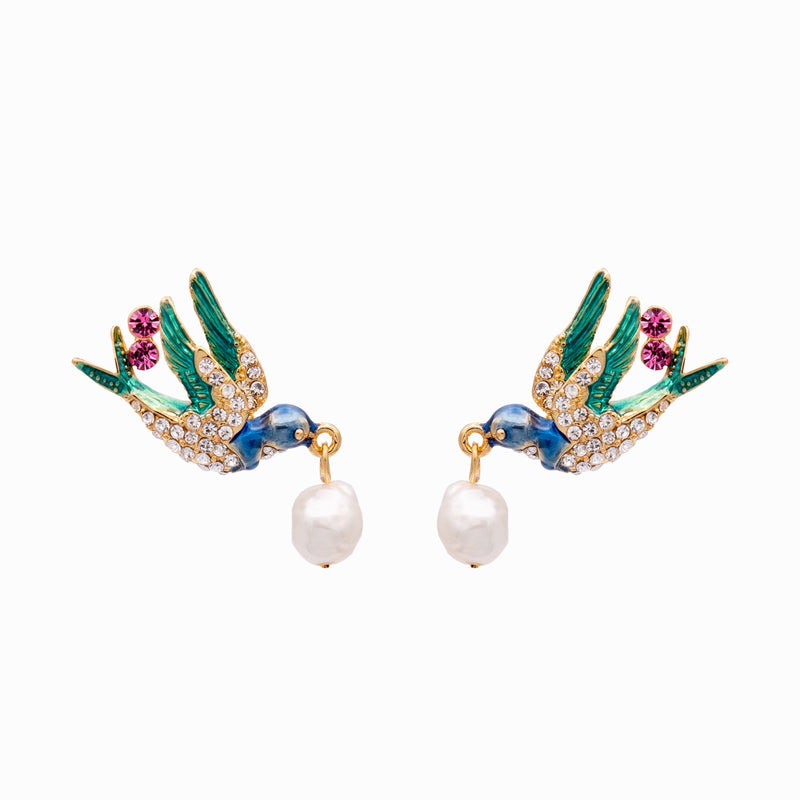 Crystal Swallow and Pearl Earrings