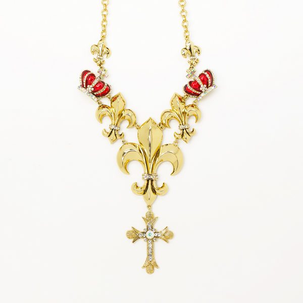Cross Crown & Fleur De Lis Necklace