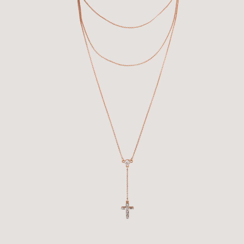 Double Chain Y-Shape Cross Necklace