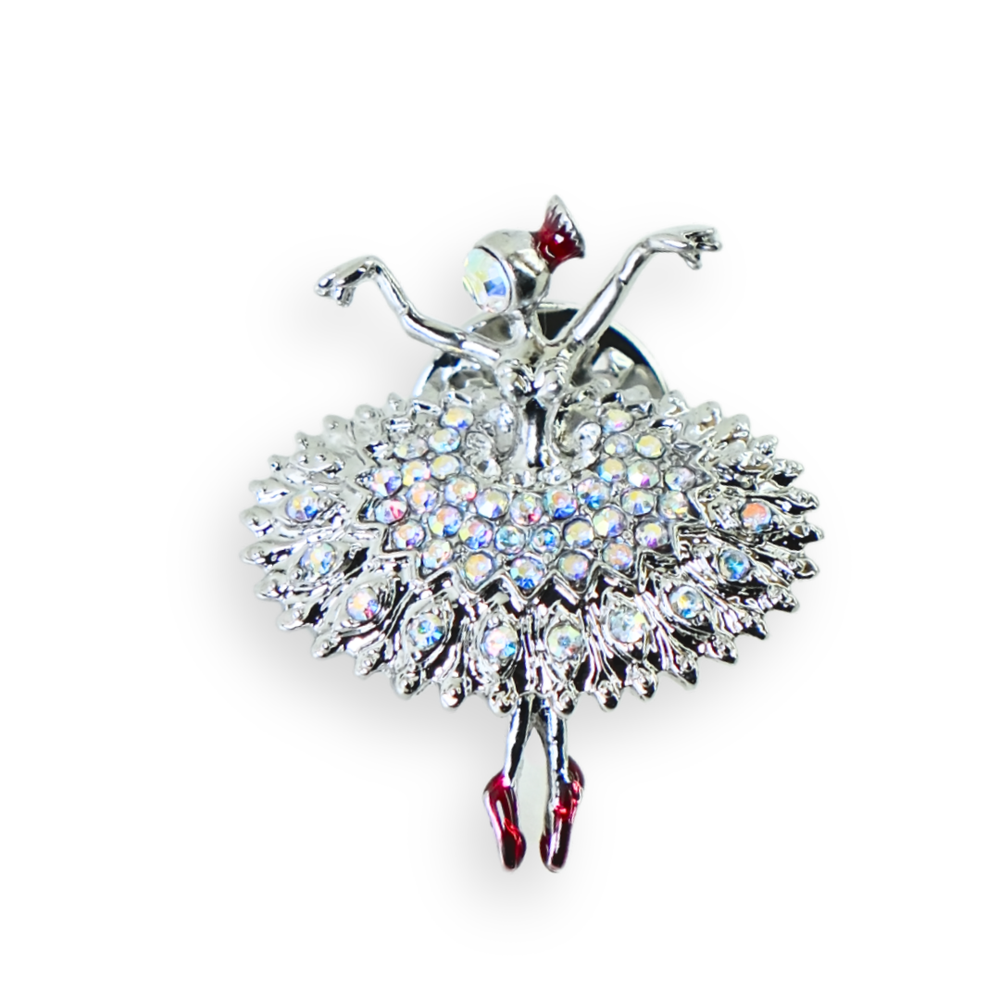 Épingle De Col Ballerina - Dorée à Strass Roses Et Bleus, Occasion