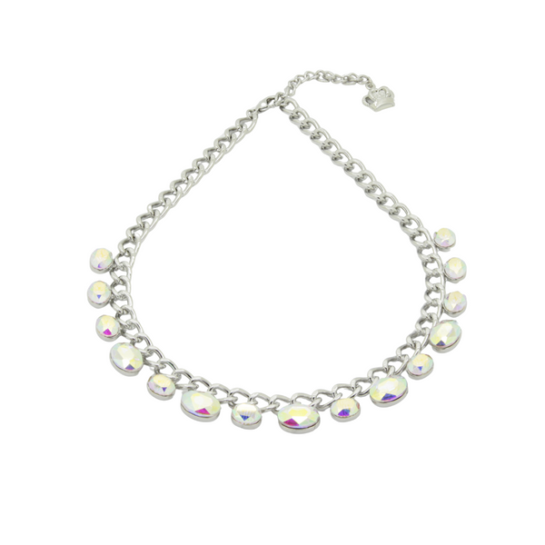 Oval Crystals Curb Chain Necklace