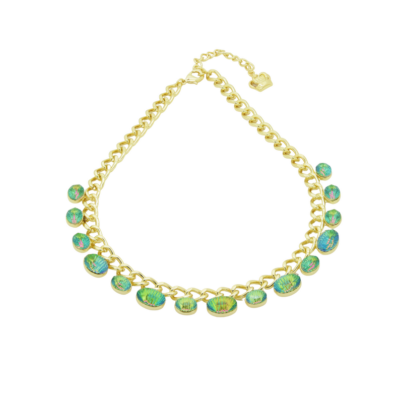 Oval Crystals Curb Chain Necklace
