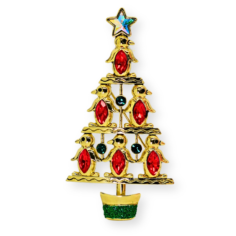 Penguin Party Christmas Brooch