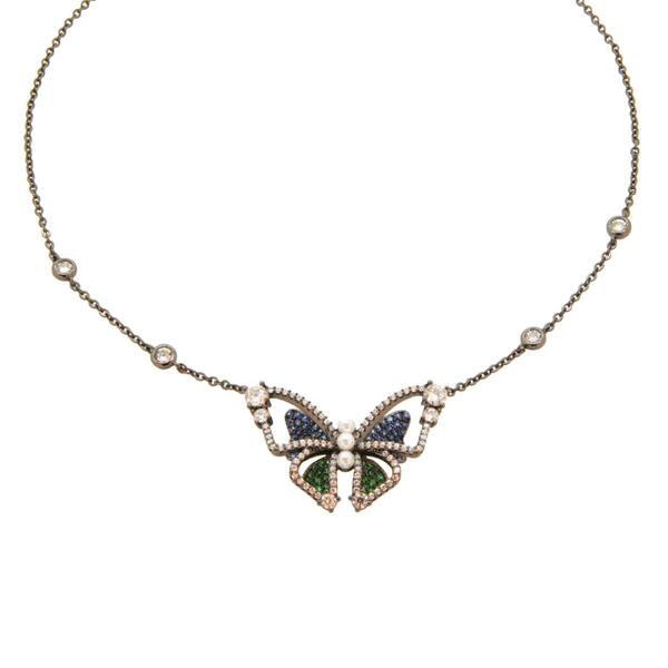 Pearl and Crystal Butterfly Necklace