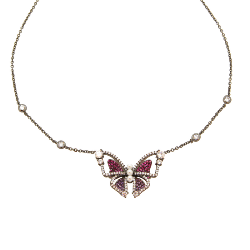 Pearl and Crystal Butterfly Necklace