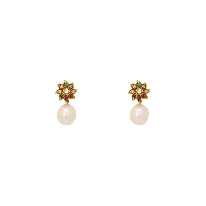 Multi Gem and Freshwater Pearl Earrings