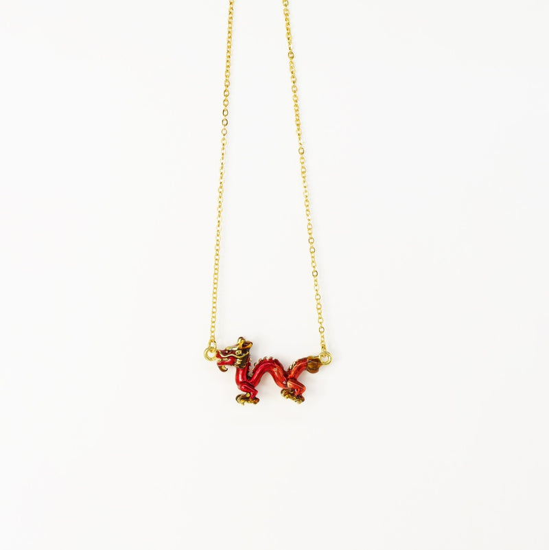 Enamel Coiled Dragon Necklace