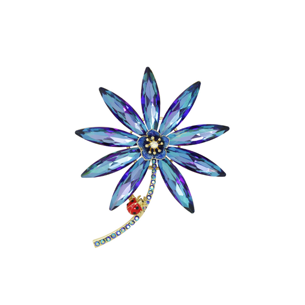 Crystal Flower & Ladybird Brooch