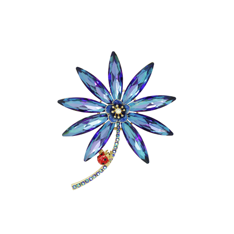 Crystal Flower & Ladybird Brooch
