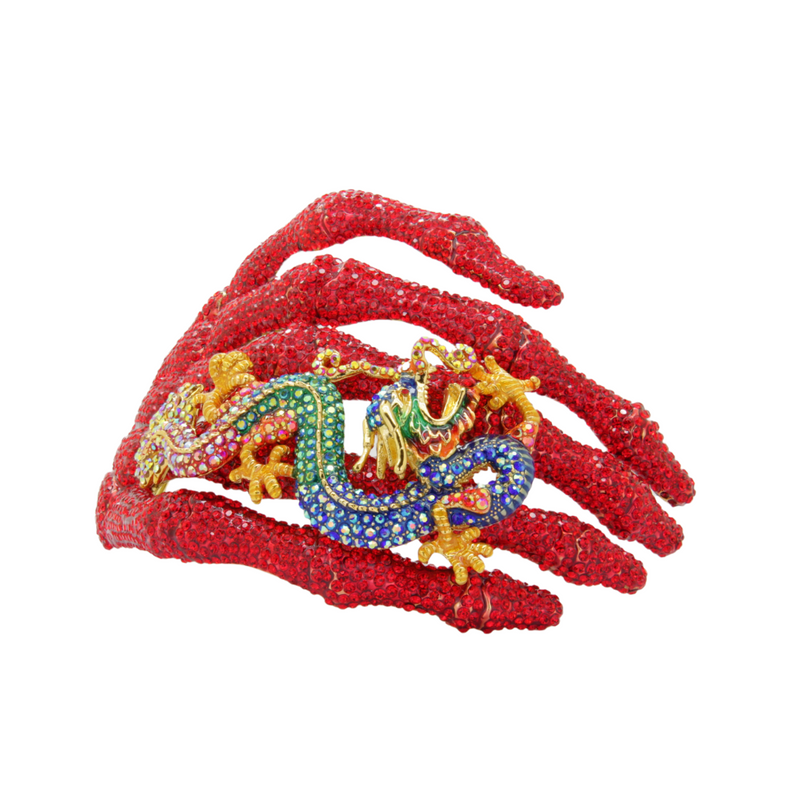 Skeleton Hand and Dragon Brooch