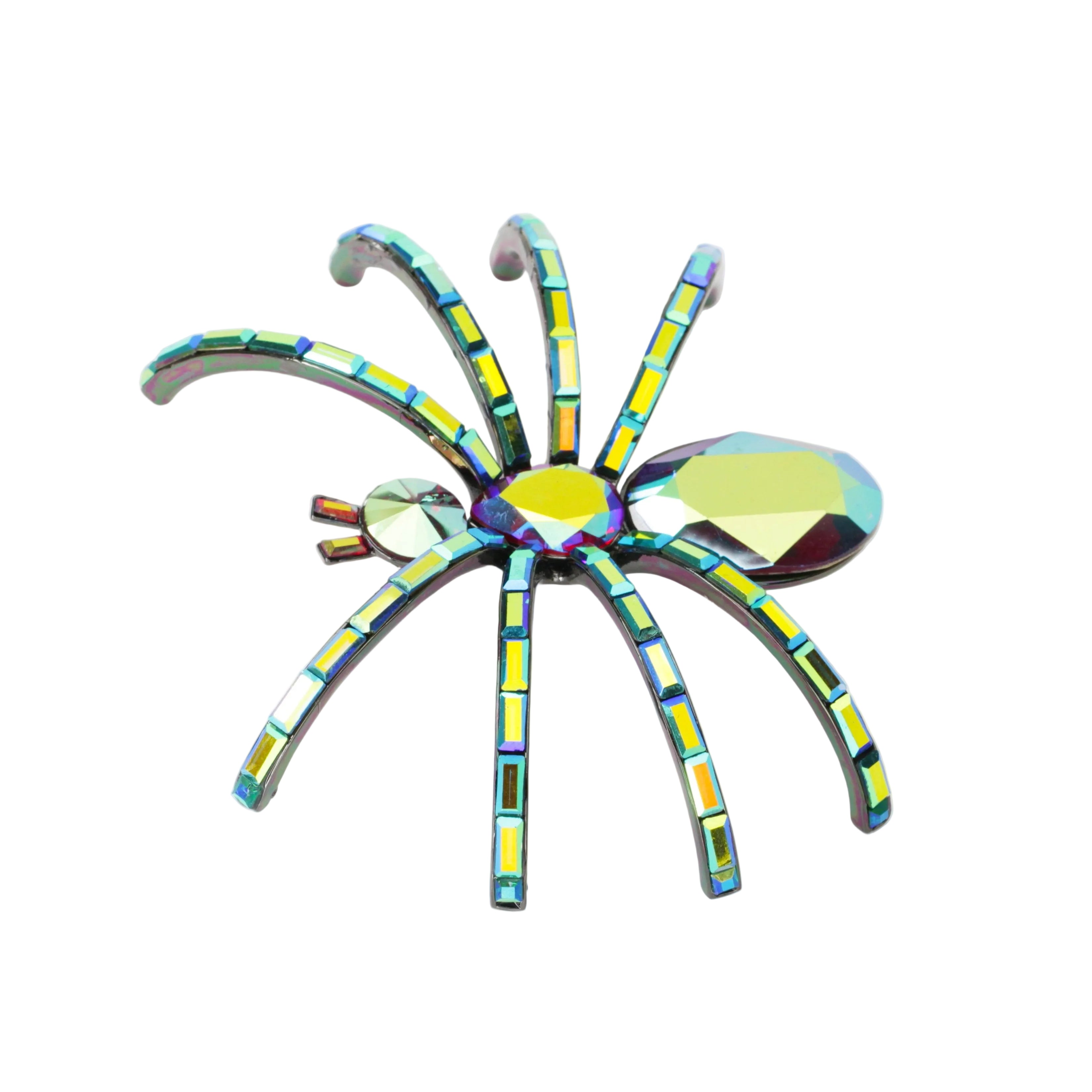Large Multicolored Crystal Spider Brooch - Antique Gold Finish, 6cm Length