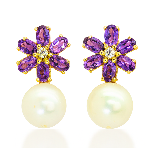 Floral Amethyst and Freshwater Pearl Earrings