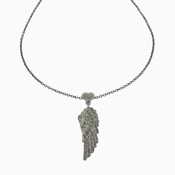 Crystal Wing and Heart Pendant