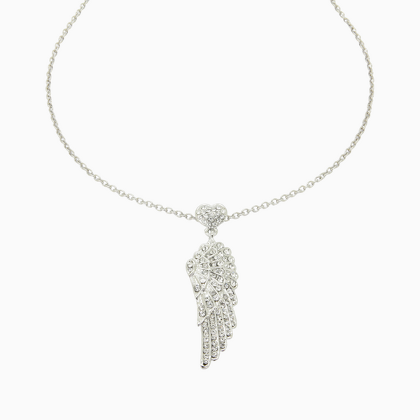 Crystal Wing and Heart Pendant