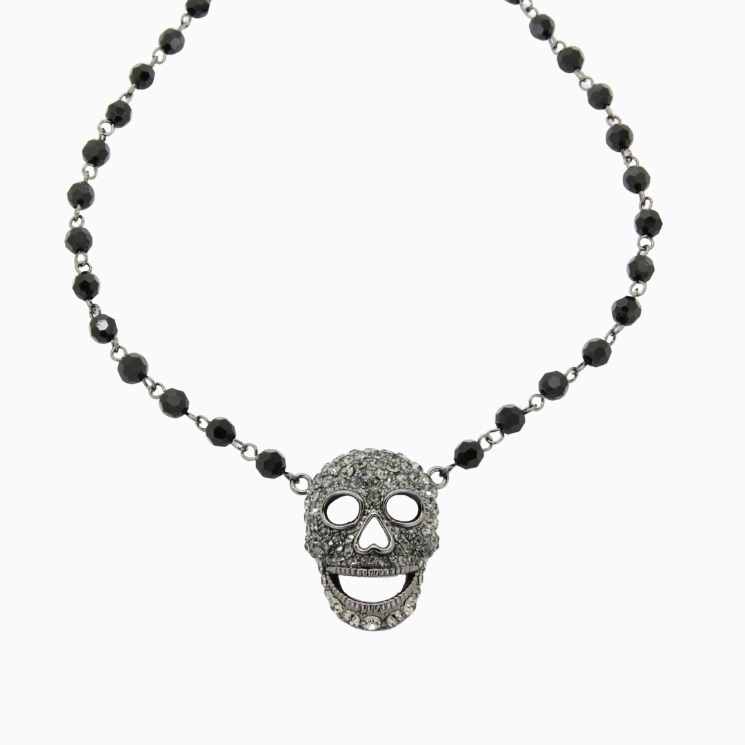 Rhinestone skull necklace on sale