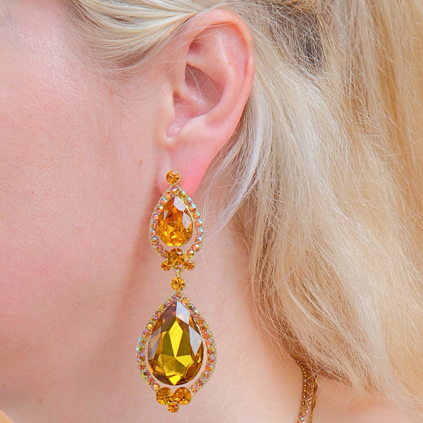 Double Pear Drop Crystal Earrings