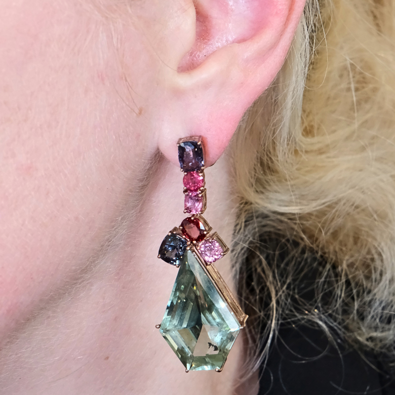 Green Quartz & Sapphire Drop Earrings