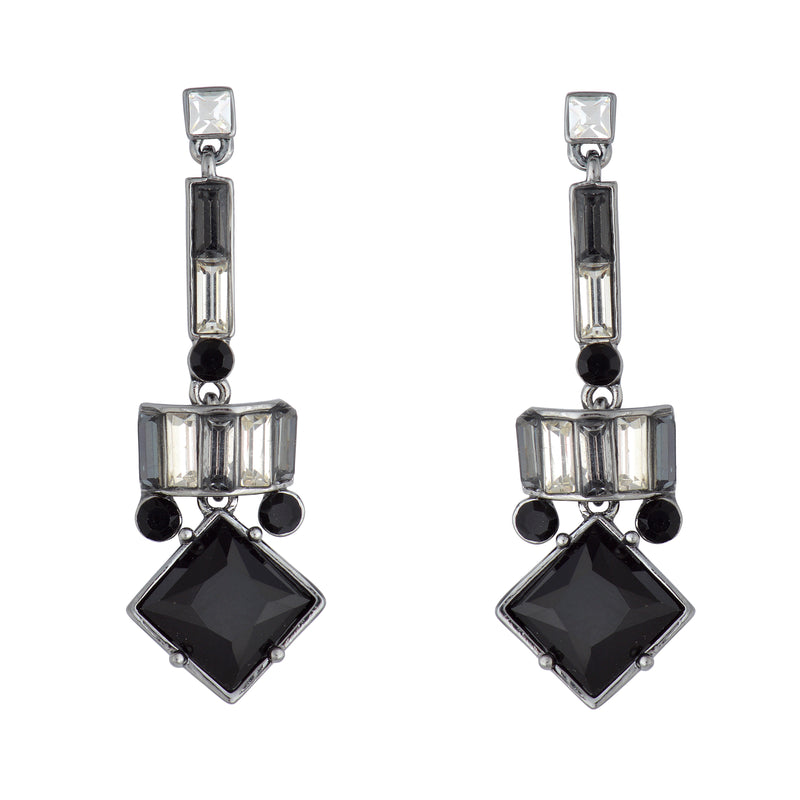 BeadsCorner Handcrafted Teardrop Post Earrings - Black Gray Glass Tassel Style