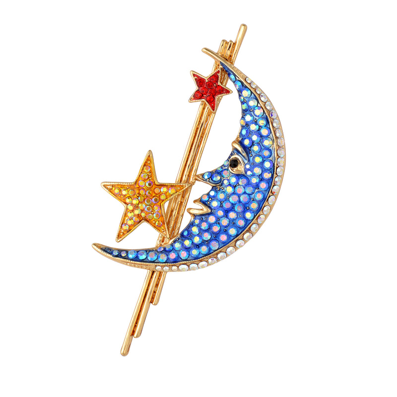 Crescent Moon and Star Brooch