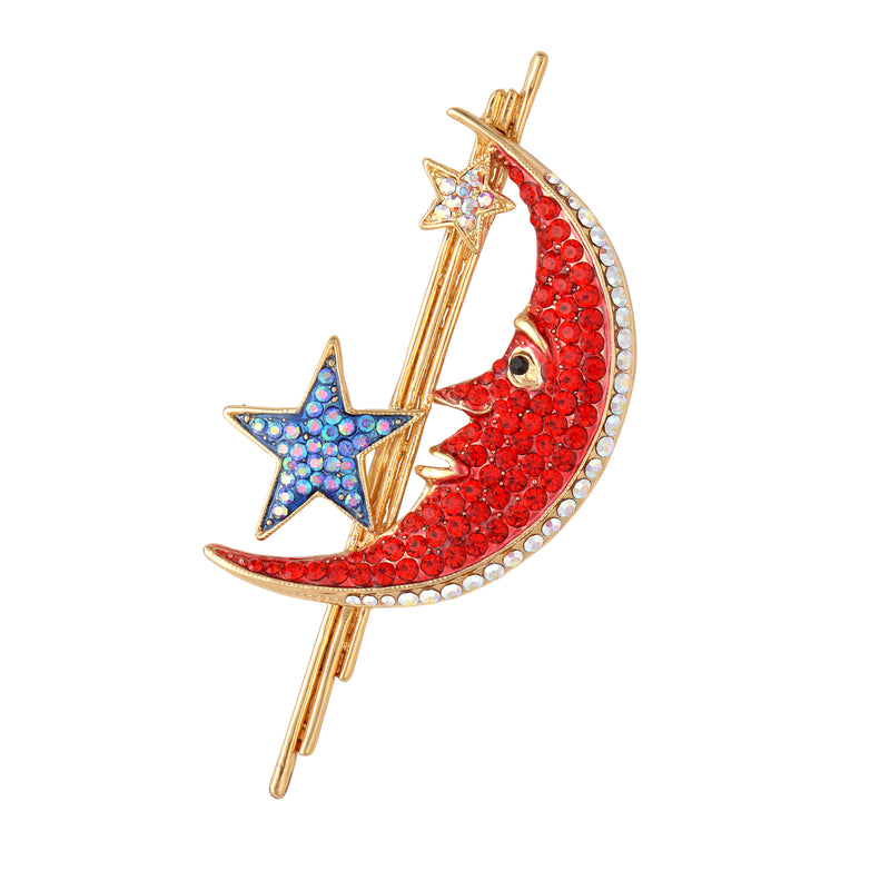Crescent Moon and Star Brooch