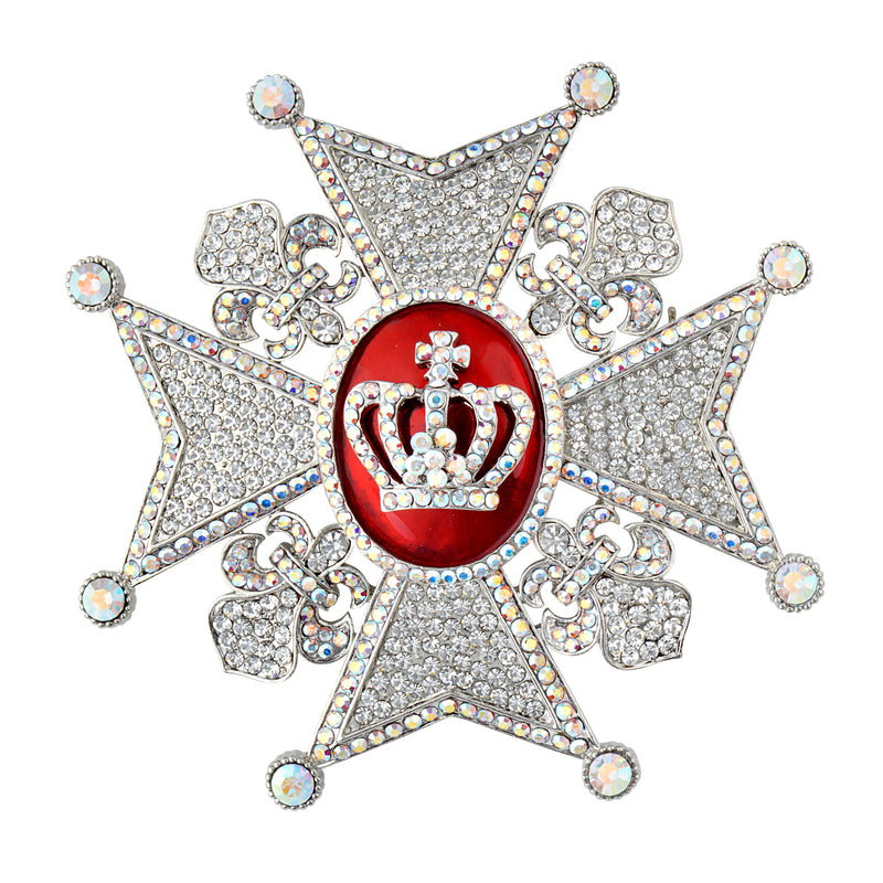 Crystal Medal and Crown Brooch