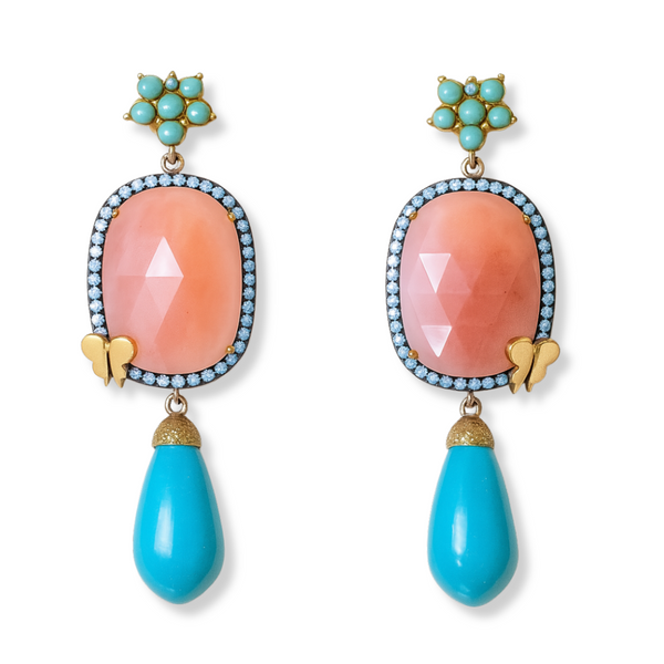 Blue Topaz Turquoise and Agate Earrings