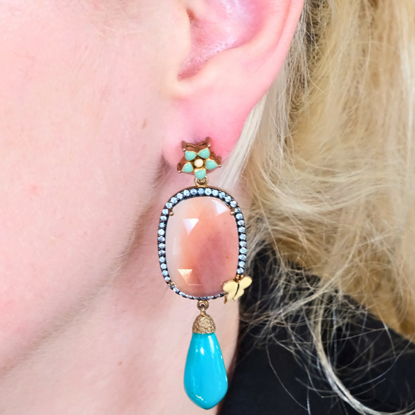 Blue Topaz Turquoise and Agate Earrings