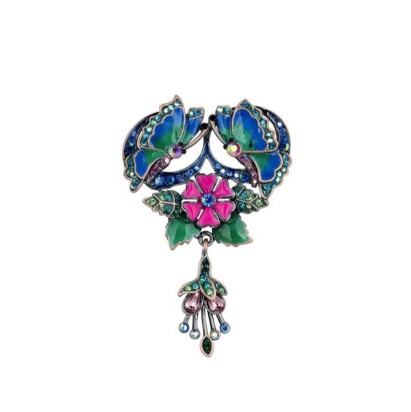 Antique Style Floral Butterfly Brooch