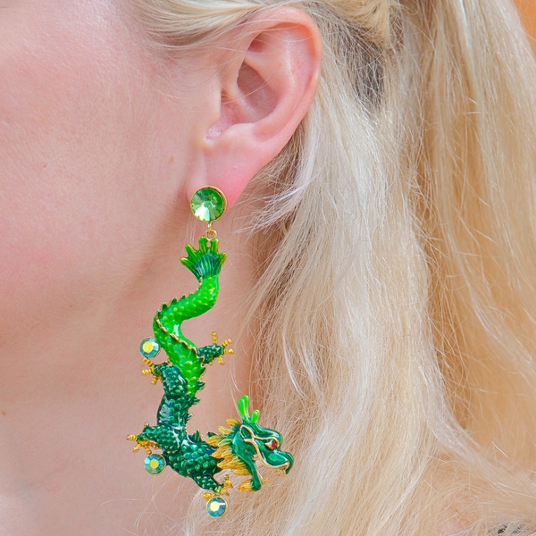 Enamel Chinese Dragon Earrings