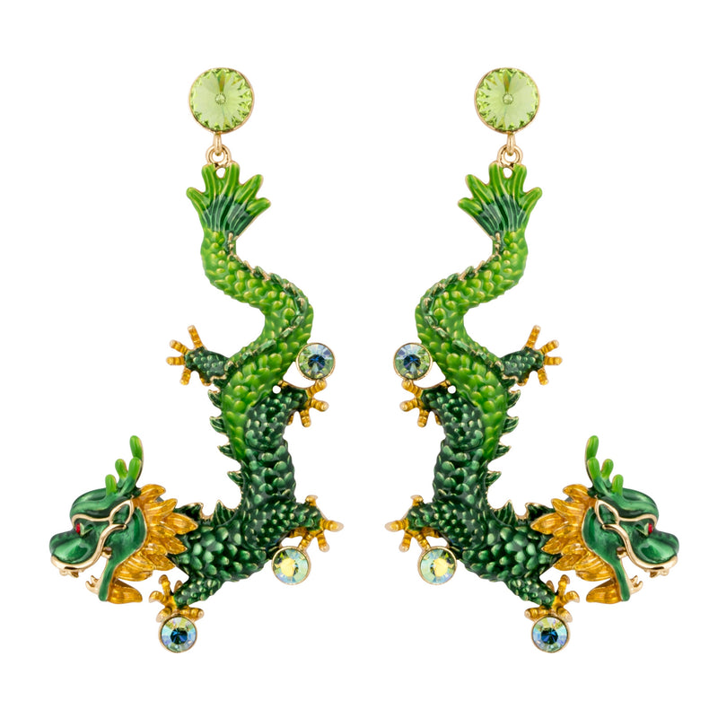 Enamel Chinese Dragon Earrings