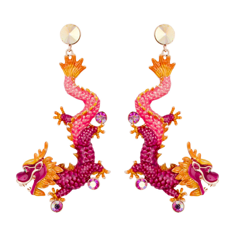 Enamel Chinese Dragon Earrings