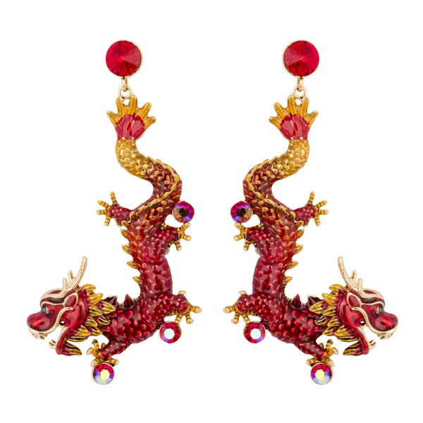 Enamel Chinese Dragon Earrings