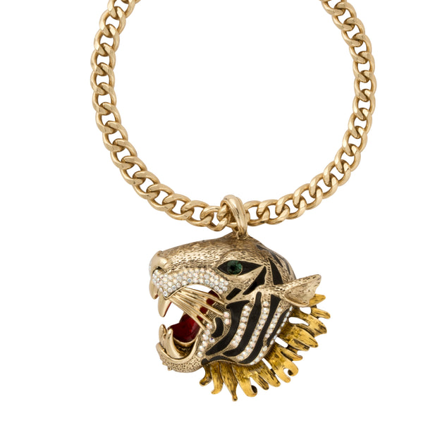 Large Crystal Tiger Head Necklace
