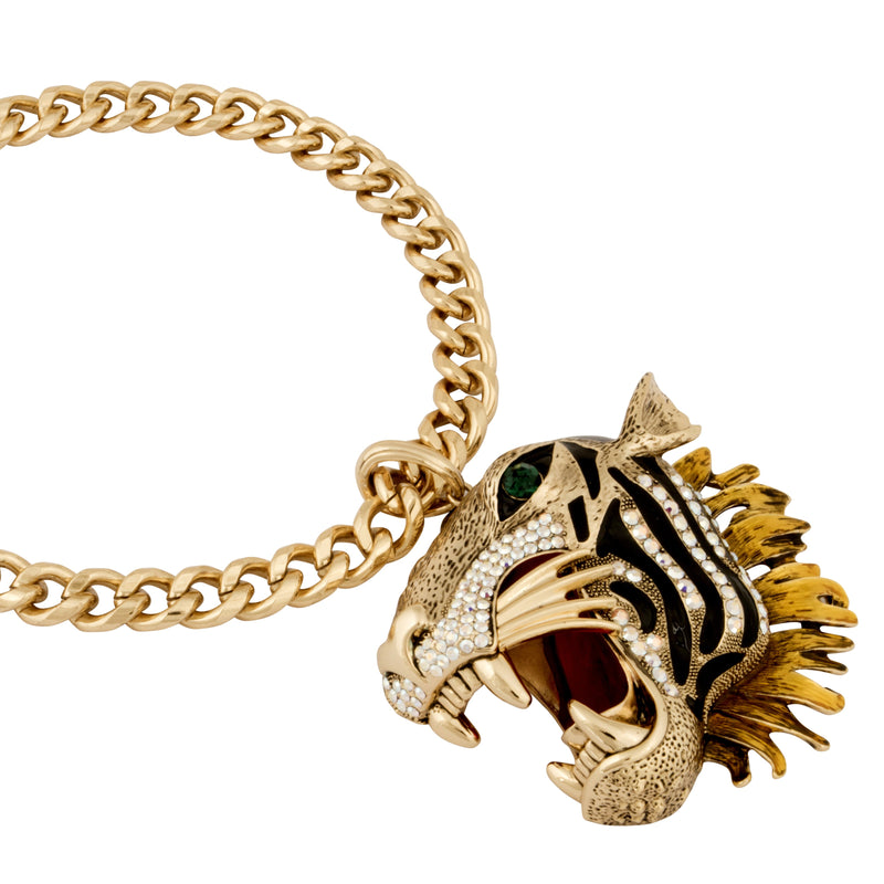 Large Crystal Tiger Head Necklace