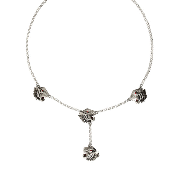 Four Crystal Tiger Heads Necklace