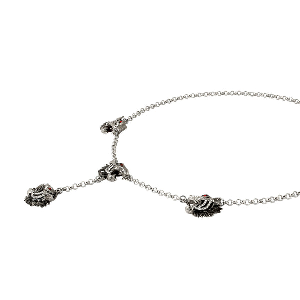 Four Crystal Tiger Heads Necklace