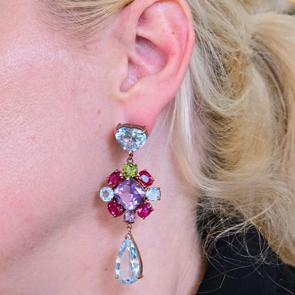 Peridot Ruby and Teardrop Topaz Earrings