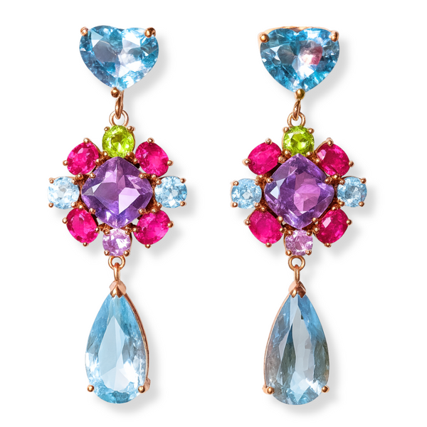Peridot Ruby and Teardrop Topaz Earrings