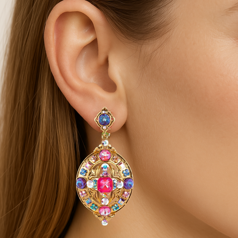 Crystal Oval Drop Earrings