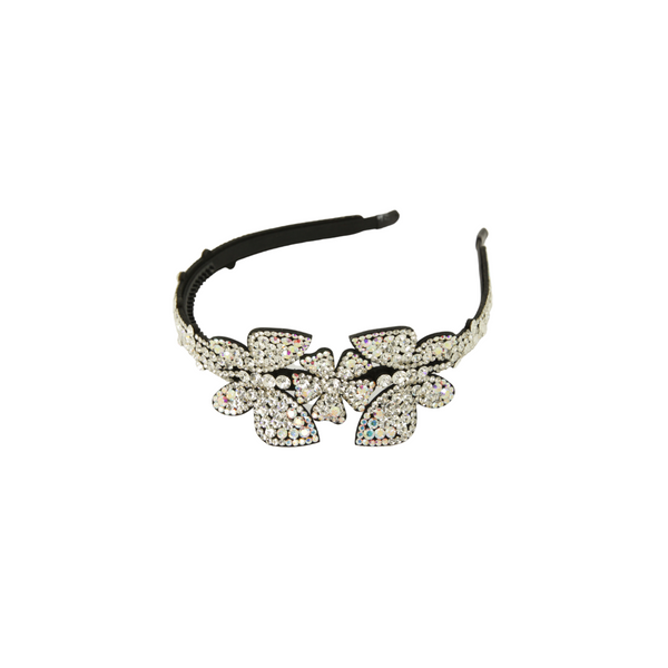 Two Crystal Butterflies and Flowers Headband