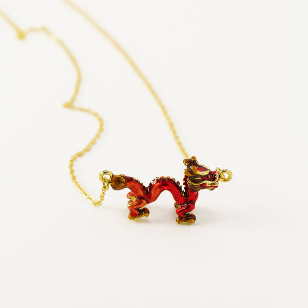 Enamel Coiled Dragon Necklace