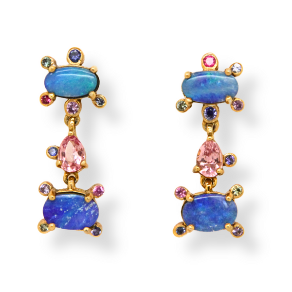 Pink Sapphire and Blue Opal Earrings