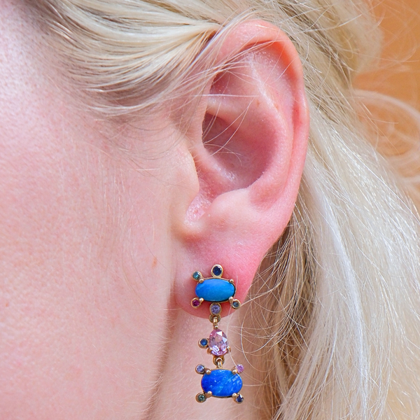 Pink Sapphire and Blue Opal Earrings